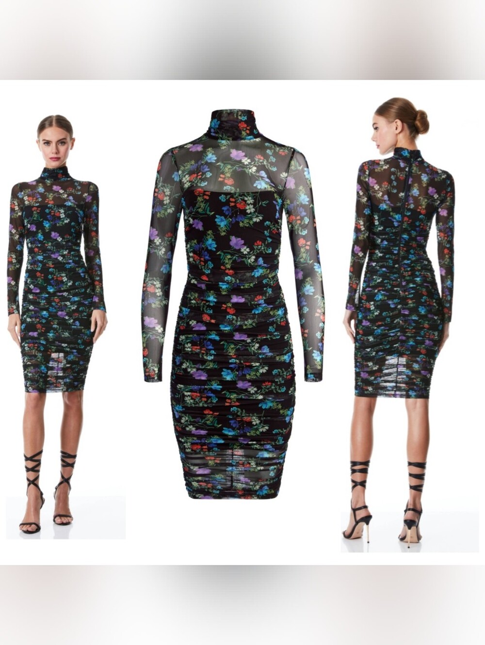ALICE + OLIVIA DELORA TURTLENECK LONG SLEEVE MIDI DRESS. Size 0 NWT $495